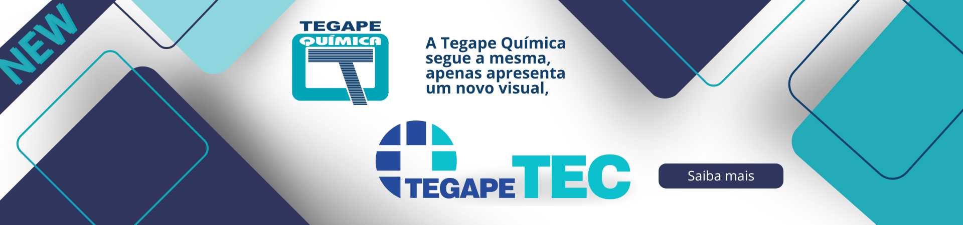 banner com recortes de igame de produtos e uma mensagem sobre a mudança de nome da tegape quimica para tegape tec.