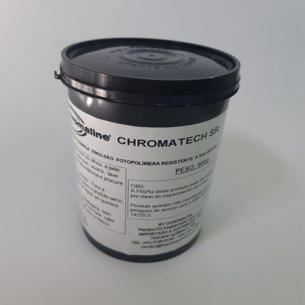 Emulsão para serigrafia Chromatech SR fotopolímera, resistente a solventes. Excepcional qualidade de reprodução de imagens.