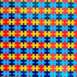 Detalhes do filme de recorte com o símbolo do autismo (peças de quebra cabeças)