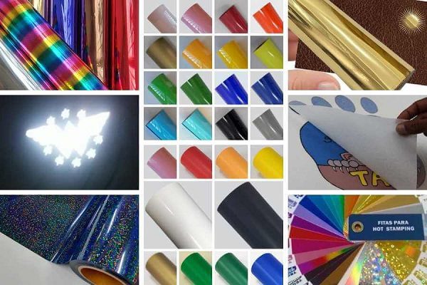 várias imagens de filme de recorte e foil têxtil