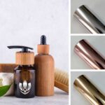 fita hot stamping prata aplicada em frasco de vidro marrom