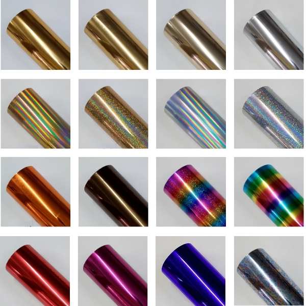 Arte com várias imagens de rolos de foil para tecido de diversas cores